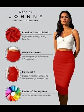 By Johnny Red High-Waist Midi Pencil Skirt